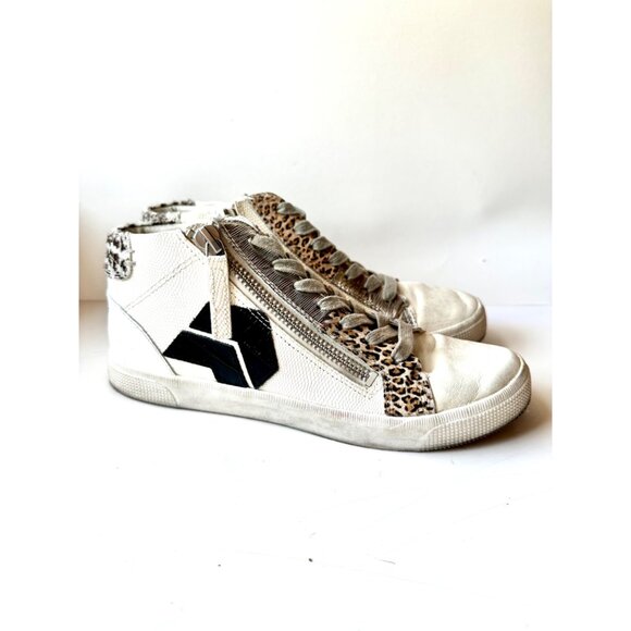Dolce Vita Zonya Sneakers In White/black Embossed Lizard 10 - Picture 3 of 10